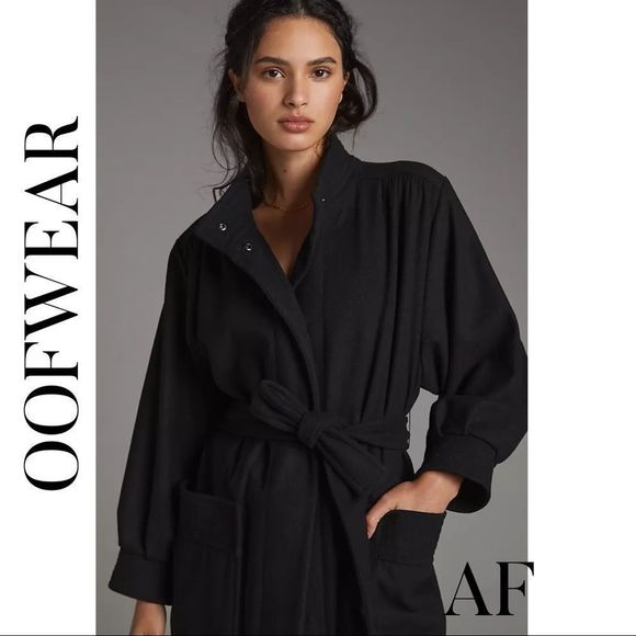 ANTHROPOLOGIE BY OOFWEAR KRISTIN COAT BLACK NWT LARGE MADE IN ITALY Dry Cleaned - Picture 3 of 9